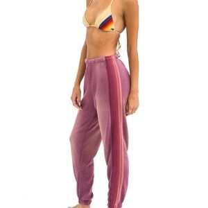 AVIATOR NATION 5 STRIPE SWEATPANTS - FADED BERRY